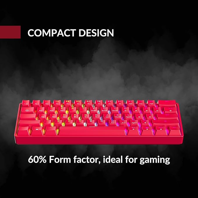 GK61 Mechanical Gaming Keyboard - 61 Keys Multi Color RGB Illuminated LED Backlit Wired Programmable for PC/Mac Gamer (Gateron Optical Yellow, Red)