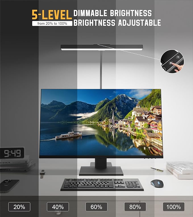 Desk Lamp for Home Office with Base, Eye-Caring Desk Light with Adjustable Gooseneck, 12W USB Adapter Touch Control 5 Dimmable Brightness & Color Tall Lamp for Work, Computer, Study, Task