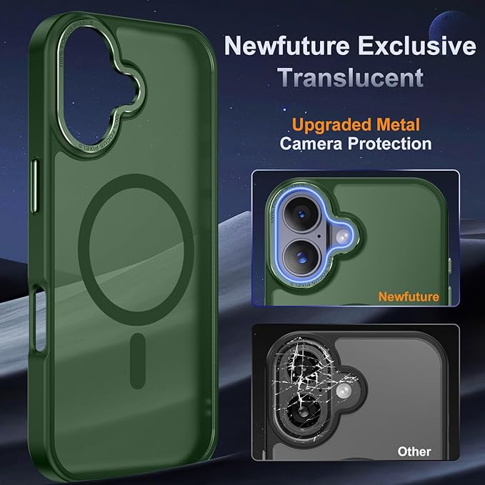 Newfuture Magnetic for iPhone 17 Case [Compatible with Magsafe] [Military Grade Drop Protection] Translucent Matte Anti-Scratch Shockproof Protective Phone Cover 6.3 Inch, Dark Green