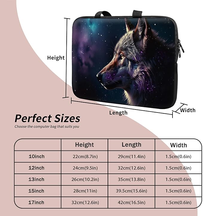 Universal Laptop Sleeve Tablet Case 12 inch, Magic Wolf Slim Carrying Case Durable Handbag Travel Laptop Bag for Surface Pro 9 8 7/Laptop Go 2 3, MacBook Air 11/12