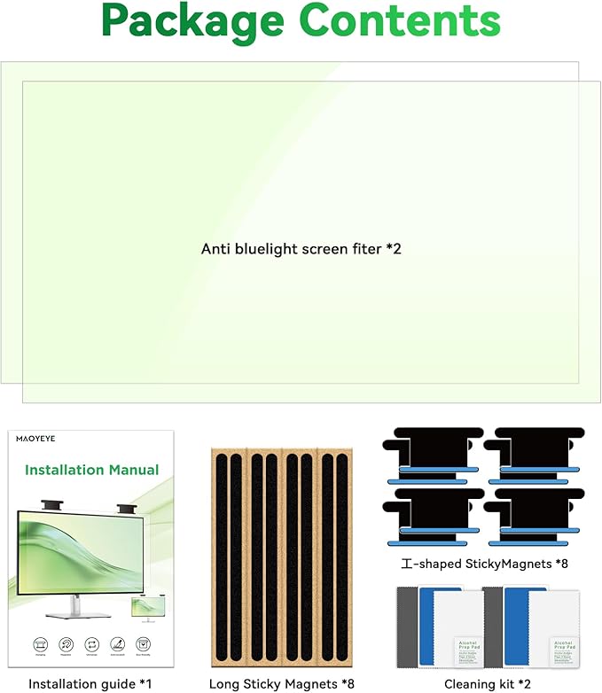 [2 Pack] Magnetic 23.8 in Computer Anti Blue Light Screen Protector for16:9 Aspect Ratio Widescreen Monitor, Hanging Eye Protection Anti-Glare Light Screen Protector, Removable 23.8in Protective Film