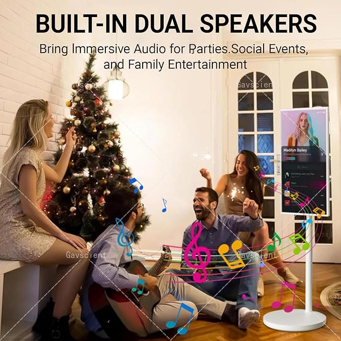 4K Smart Portable TV On Wheels, Touch Screen Monitor with 4K HD Display, Android 12 OS, Full Swivel Rotation, Dual Speakers & Wireless Connectivity for Home/Office/Travel 21.5-4/128