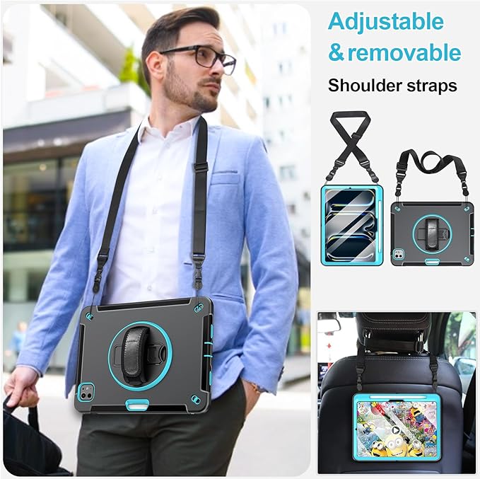 Case for iPad Pro 13 Inch M5 2025/ M4 2024: Military Grade Cover for iPad Pro 13" with Screen Protector - Stand - Handle - Shoulder Strap - Pencil Holder-Mint Green