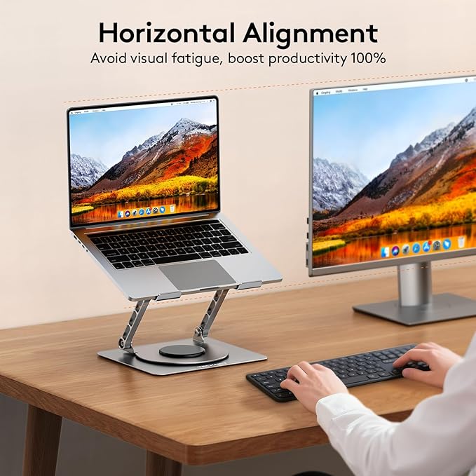 TECKNET Laptop Stand for Desk - 360° Rotating Base, Ergonomic Foldable Computer Stand for Laptop Riser, Height Adjustable, Compatible with MacBook Pro, Dell XPS, HP, and All Laptops 10-17" (Silver)