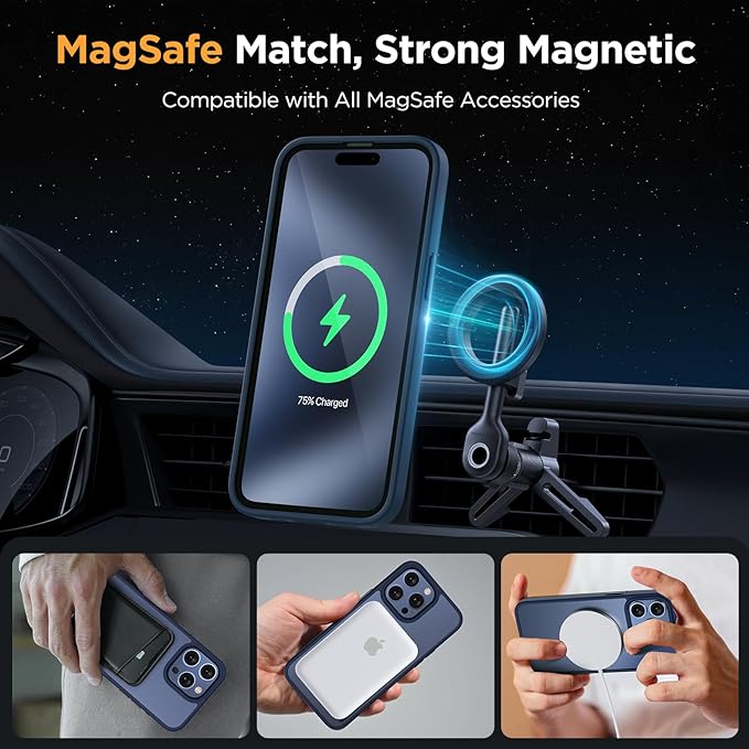 Miracase Magnetic for iPhone 14 Pro Case 6.1 inch (Compatible with MagSafe)（with 2X Screen Protectors） Military-Grade Protection, Anti-Fingerprint Translucent Matte Phone Case Cover, Dark Blue