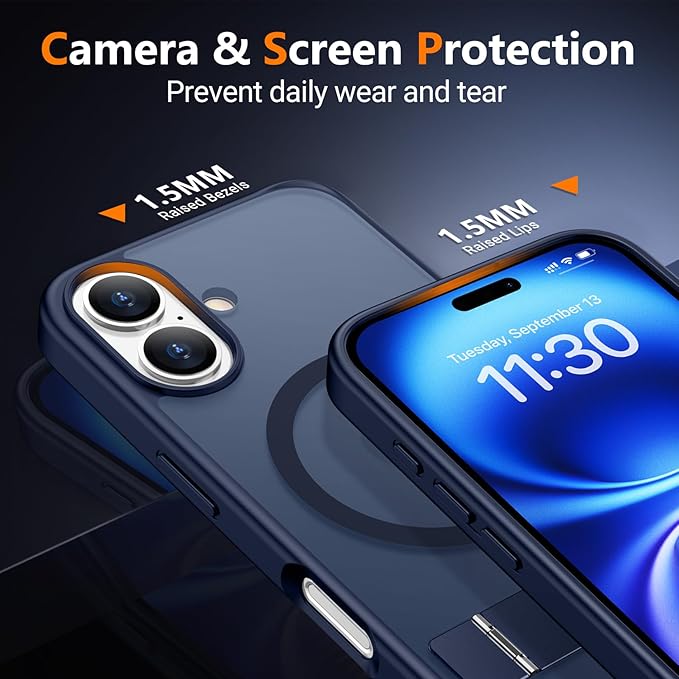 SPIDERCASE Magnetic for iPhone 16 Case,with [3 Stand Ways] [Military Grade Drop Protection] with Invisible Stand Shockproof Slim Phone Case for iPhone 16 6.1'',Blue