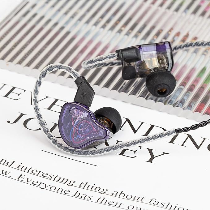CCZ Melody Gaming iem Earphones, in ear Monitors with Clear Sound, hifi 1DD 1BA Drivers Wired Earbuds, 3.5mm Plug in Headphones with Comfortable Ear fins for PC Laptop Computer (Purple, microphone)