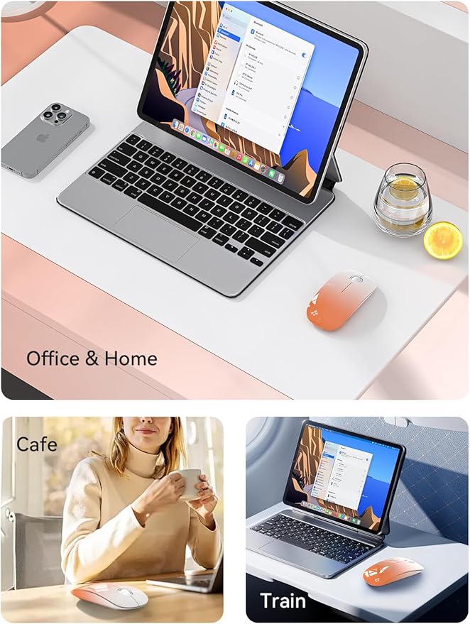 RAPIQUE Bluetooth Wireless Mouse - Dual Connectivity(BT5.1+USB), Ultra Quiet Click & 480-Hour Battery Life,1600 DPI, Portable Cordless Mouse for Mac, MacBook Pro/Air, iPad Pro/Air (Sunrise Orange)