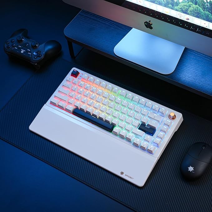 Hexgears 75% Wireless Mechanical Keyboard with Knob, Hot Swappable Creamy Keyboard with Wrist Rest, Pre-lubed Linear Switches, 2.4GHz/Type-C/BT5.0, RGB Backlit Gaming Keyboards for Win/Mac (White)