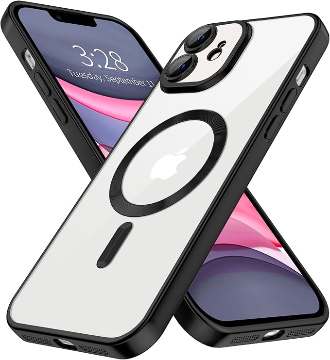Hython Magnetic Clear for iPhone 11 Case with Camera Lens Protector [Compatible with MagSafe] Luxury Plating Edge Slim Soft TPU Cover Protective Phone Case for iPhone 11 6.1", Matte Black