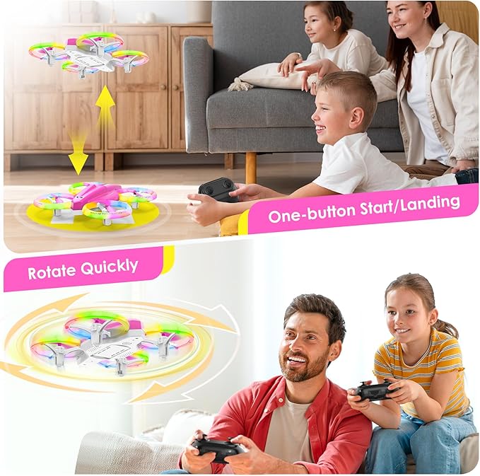 Drone for Kids with LED Light | Lisoco Indoor RC Drone with 360 Flip | 2 Batteries | Easy to Fly Mini Drone for Girls Boys Beginners | Flying Toy Gift (Pink)