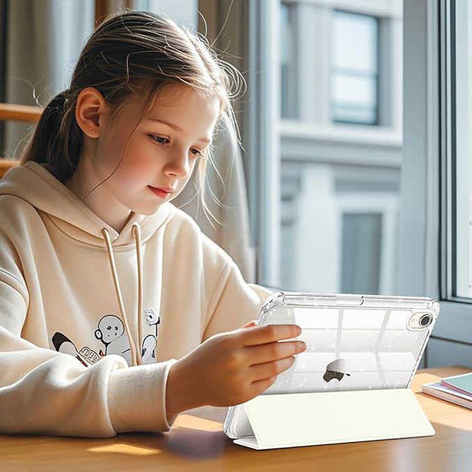 Fintie Slim Case for iPad Mini 7 (A17 Pro, 7th Generation) 2024 / iPad Mini 6 (6th Gen) 8.3 Inch - [Built-in Pencil Holder] Glittering Sparkly Shockproof Cover w/Shiny Clear Back Shell, Starlight