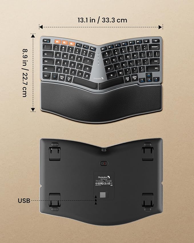 ProtoArc Bluetooth Ergonomic Keyboard, EK04 Mini Compact Wireless Ergonomic Keyboard, Hard Palm Rest, Multi-Device, Split Design, Rechargeable, Compatible with Windows, Mac OS