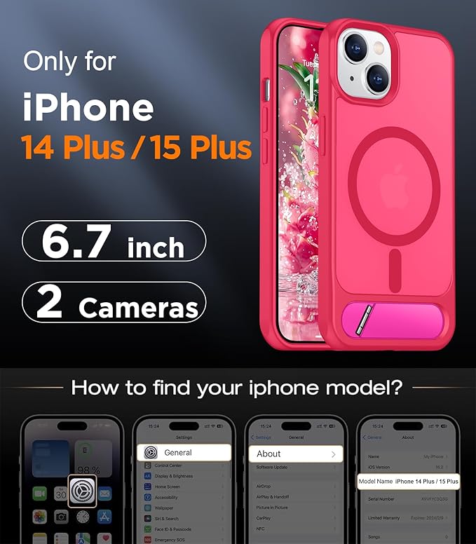Magnetic Compatible with iPhone 15 Plus Case & iPhone 14 Plus Case, [Built-in Invisible Kickstand][Compatible with MagSafe][Military Grade Shockproof] Slim Translucent Matte Phone Case 6.7"