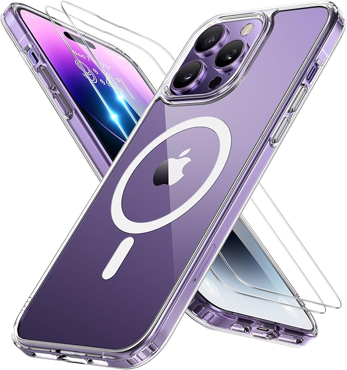 Miracase Magnetic for iPhone 14 Pro Max Case 6.7 inch (Compatible with MagSafe)（with 2X Screen Protectors） Military-Grade Protection, Anti-Fingerprint Translucent Matte Phone Case Cover, Clear