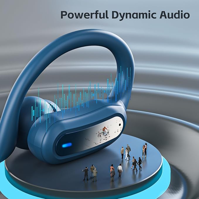 TRAUSI Bluetooth Headphones, True Wireless Earbuds with IPX7 Water Resistant, Noise Cancelling Mic, Type-C Fast Charging Earphones with Ergonomic Ear Hooks for Sports, Running (Deep Blue)