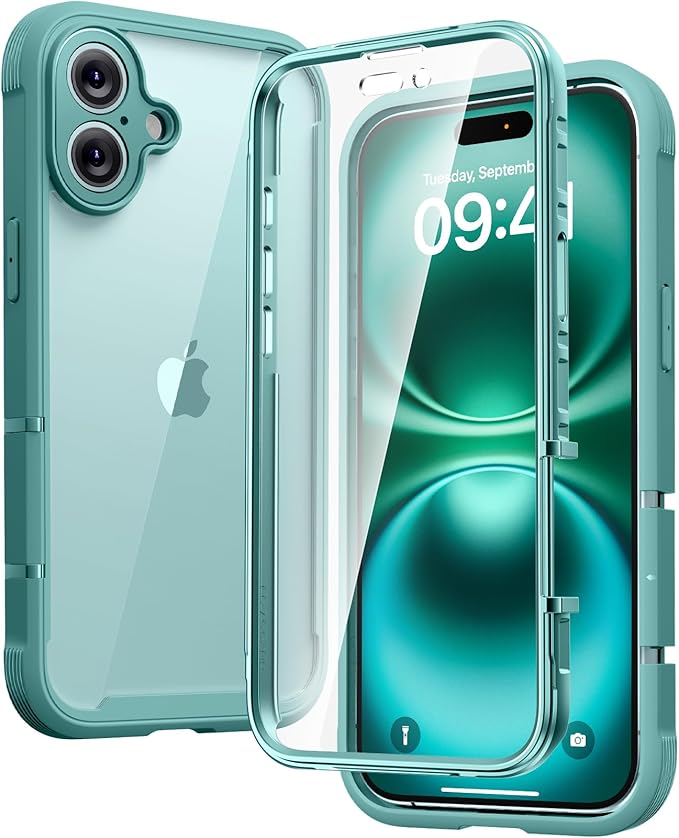 Diaclara Designed for iPhone 16 Plus Case 6.7 Inch,Upgraded [Full Camera Protection] Full Body Rugged Clear Bumper Case w/Built-in Screen Protector for 16 Plus,Teal
