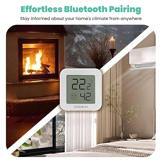 2PC Bluetooth Thermometer Hygrometer, Indoor Temperature Humidity Sensor with Electronic Ink Display, App Notification Alert, Free Data Storage Export, Digital Remote Monitor for Bedroom
