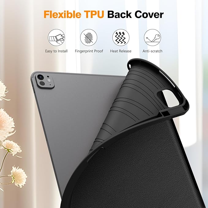 Fintie SlimShell Case for iPad Pro 13-inch (M5) 2025 / (M4) 2024 - [Built-in Pencil Holder] Soft TPU Protective Stand Back Cover with Auto Wake/Sleep, Black