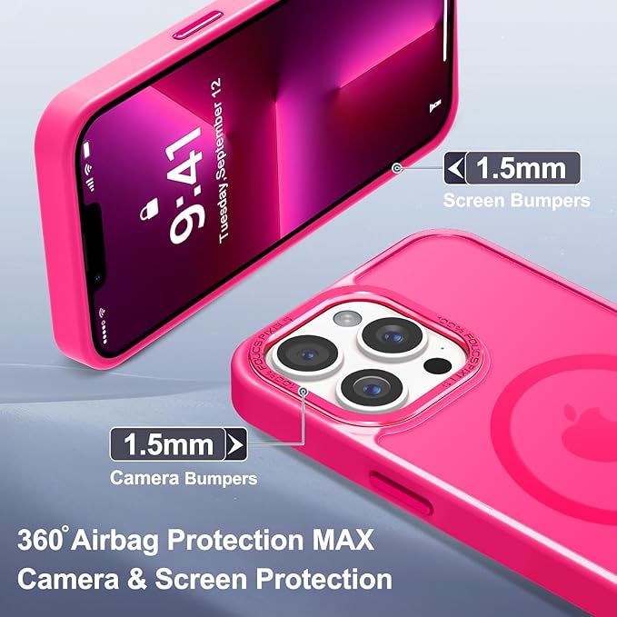 Newfuture Designed for iPhone 13 Pro Max Case with Magnetic [13 FT Military Drop Protection] [Compatible with Magsafe] Slim Translucent Matte Shockproof with Anti-Fingerprint Phone Case, Hot Pink