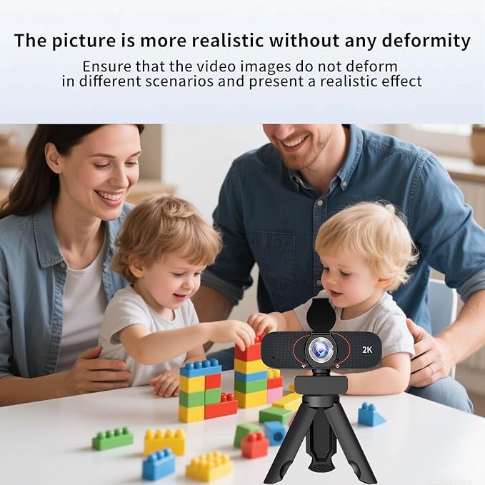 2K Webcam for Computer/Laptop/Desktop/PC, Camera with Microphone, USB Plug&Play, Auto Low Light Correction, Privacy Cover, Tripod, Wide Angle for Meeting/Online Video/Zoom