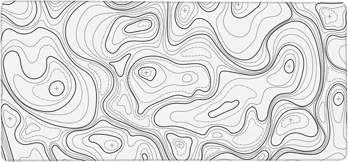 Large Gaming Mouse Pad White Topographic Contour Mouse Pad with Stitched Edges & Nonslip Rubber Base Extended XXL Long Mousepad Big Desk Mat for Company Office Work, 35.4 x 15.7 in