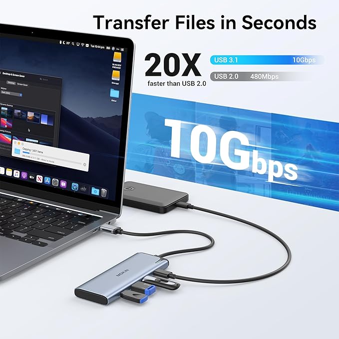 USB C to USB C Hub Dual Monitor, USBC Splitter with 4K@60Hz DP Alt Mode Video Output, 10Gbps Data Transfer, 100W PD Charging, Dual Monitors Adapter for Laptop, Portable Monitor and More Type C Devices