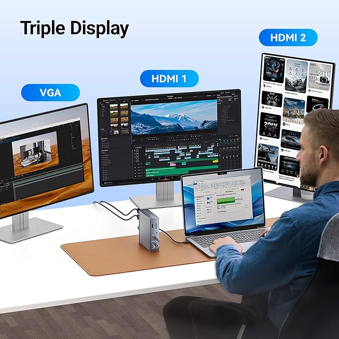 ACASIS USB C Docking Station Dual Monitor, 16-in-1 Laptpop Docking Station with 2* HDMI,VGA,2.5G Ethernet,SD/TF10Gbps USB-C 3.1,3.5mm Audio,PD100W,USBC Hub for Dell/Lenovo/HP/ThinkPad (Sliver)