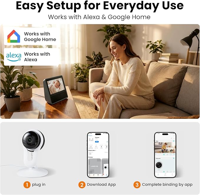Indoor Camera for Pet & Baby Monitoring, 2K Clear View, Motion Alerts & Night Vision, 2-Way Audio, Easy Setup Home Security Cam, Alexa & Google Home Compatible, 2.4G Wi-Fi only