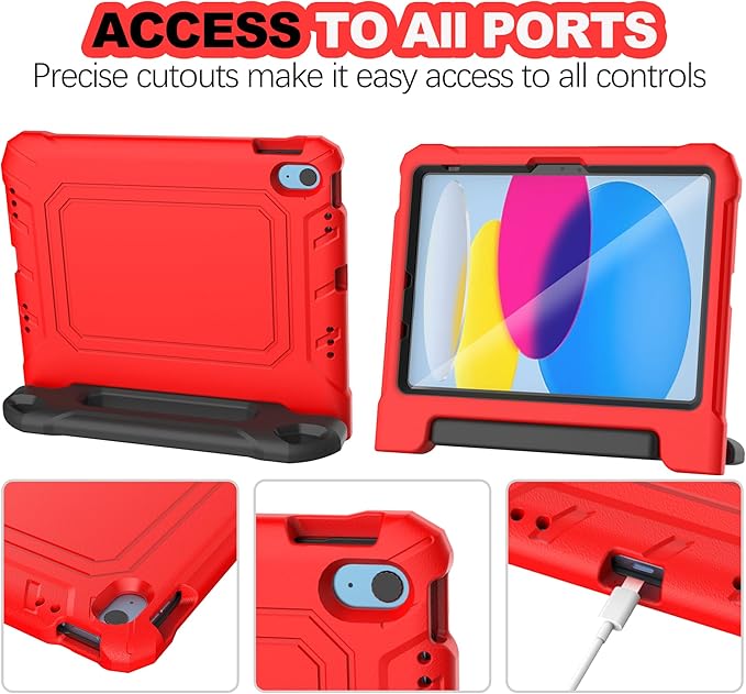 YIHE Kids Case for iPad (A16) 11th Generation 11 Inch 2025 & iPad 10th Generation 10.9 inch 2022, with Built-in Screen Protector and Handle Stand, Full Body Shockproof Protective Cover, RedBlack