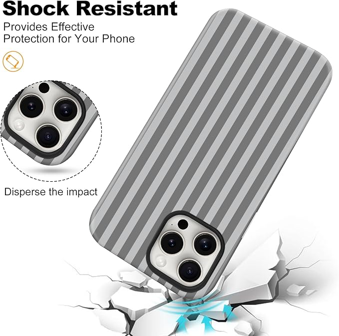 Magnetic for iPhone 14 Pro Case Cute Stripes Phone Case, Shockproof Slim TPU and Hard PC Protective Phone Cover Compatible with MagSafe Designed for Women Girls, Gray