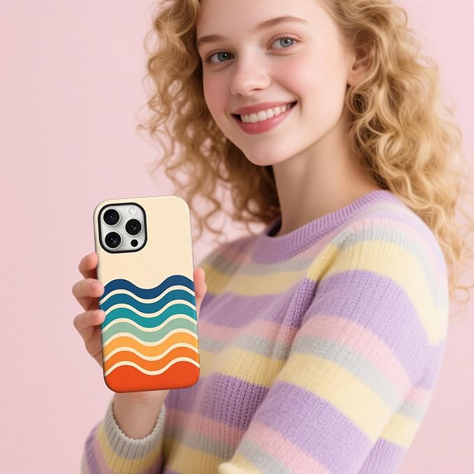 Magnetic for iPhone 13 Pro Case Cute Stripes Phone Case, Shockproof Slim TPU and Hard PC Protective Phone Cover Compatible with MagSafe Designed for Women Girls,Retro Wave