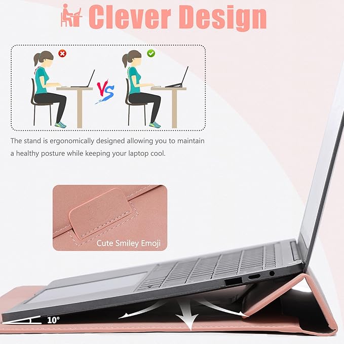 HYZUO 13.3-14 Inch Laptop Sleeve Case with Stand Feature for MacBook Pro 14 M5/M4/M3/M2/M1 2026-2021, MacBook Pro/Air 13.3, 13.5" 13.8" Surface Laptop, HP Spectre X360 13/14, Pink