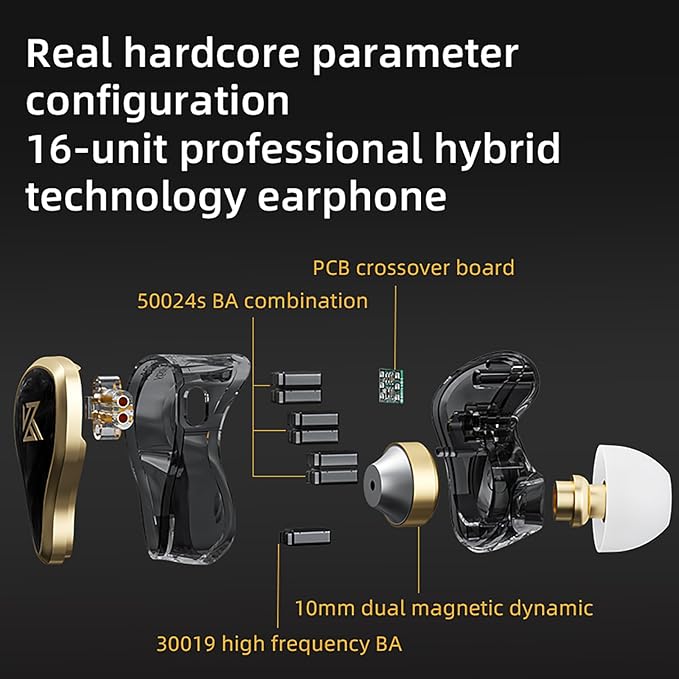 CCA KZ ZAS in Ear Monitor Headphones 16 Units 7BA 1DD Hybrid Drivers HiFi IEM Earphones High Clarity Wired Earbuds for Musicians Singers Audiophile Dj Drummers