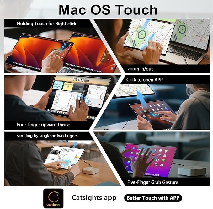 Portable Monitor Touchscreen for Mac 13.3" 2.5K Touch Screen Monitor with Protective Sleeve, USB-C Plug & Play 1500:1 0.22" Laptop Screen Extender for Mac Laptop PC with Stand and Stylus