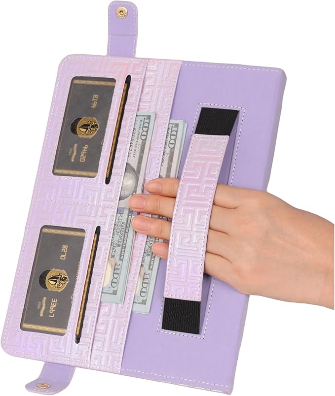 Shiny Case for iPad mini 7 2024/Mini 6th Gen Handbag Case, Techcircle Iridescent PU Leather Folio Envelope Pocket Stand Cover with Hand Strap+Shoulder Strap+Pencil Holder+Card Slots, Shiny Lilac