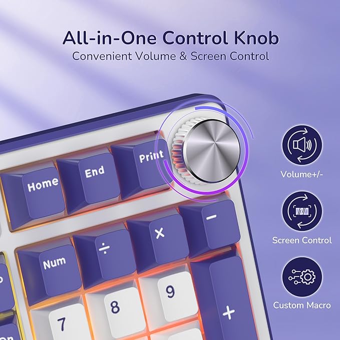 RK ROYAL KLUDGE S104 Wireless Mechanical Keyboard w/Screen & Knob, Full Size Gaming Keyboard with 8000mAh Battery, RGB Backlit Hot Swappable Pre-lubed Switches, Creamy Sounding Computer Keyboards