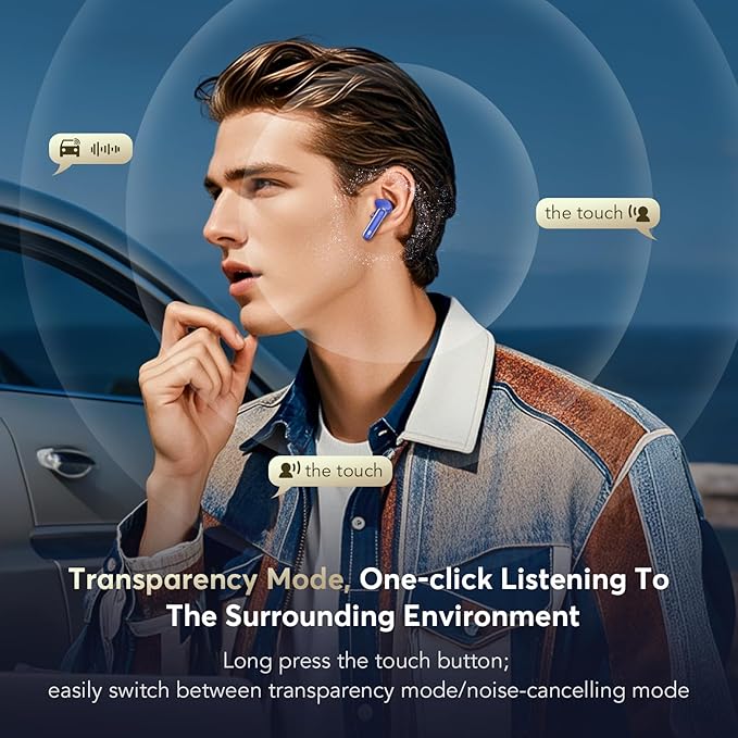 Wireless Earbuds Bluetooth 5.4 Headphones, ANC Ear Buds with CVC 8.0 Deep Bass, 36H Long Playtime, Power Display, IPX7 Waterproof in Ear Earphone with Mic for Phone Tablet Sports Workout, Blue