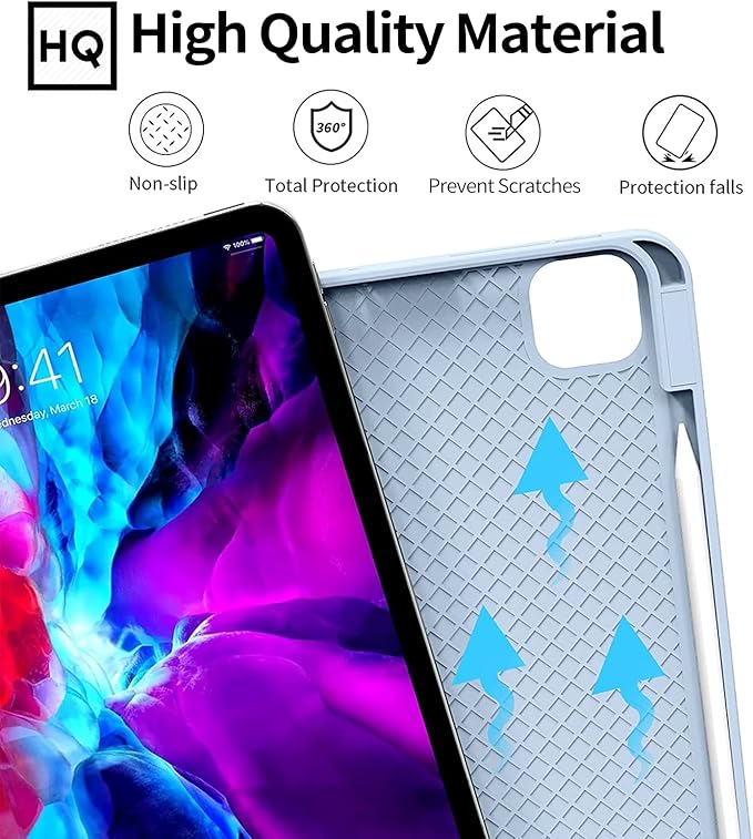 KENKE for iPad Pro 11 Inch Case 4th/3rd/2nd/1st Generation 2022/2021/2020/2018 Magnetic Attachment 2nd Pencil with Right Side Pencil Holder Soft Slim PU Cover Auto Wake/Sleep (Light Blue)