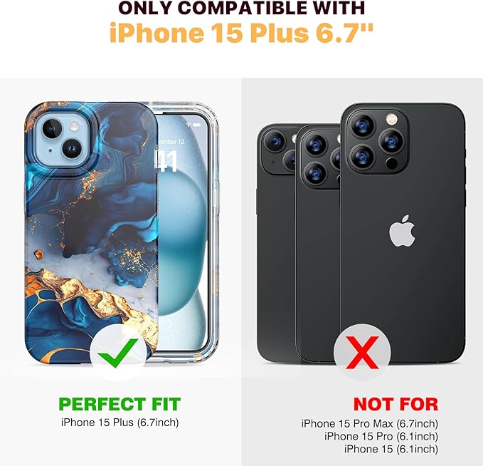 Diaclara Designed for iPhone 15 Plus Case 6.7 Inch, Full Body Rugged Case with Built-in Touch Sensitive Anti-Scratch Screen Protector + Glass Camera Lens Protector for iPhone 15 Plus,Water Blue