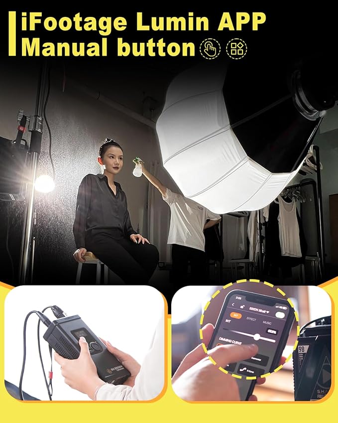 IFOOTAGE SL 320DN Video Light,320W COB LED Light for Studio,Like Daylight,8 Lighting Effects,CRI 98,TLCI 99,56000Lux @1M,Bluetooth App/Button Control,AC Power Adapter,TM-30 Rf97 Rg100
