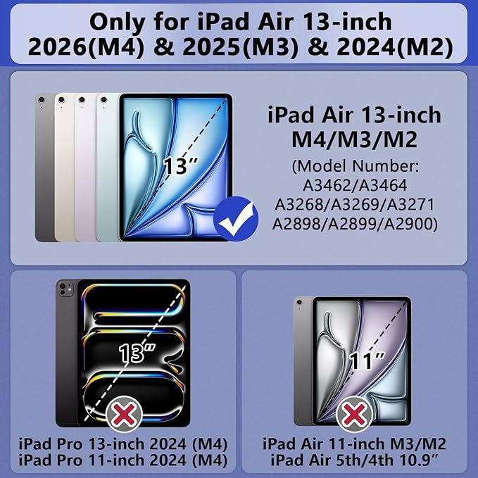 Grifobes Case for iPad Air 13-inch (M4/M3/M2) 2026/2025/2024, Heavy Duty Shockproof Rugged Protective Cover with Pencil Holder/Built-in Stand for i Pad Air 13" (Red+Black)