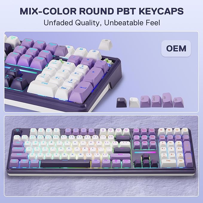 Redragon K745 PRO Wireless Gasket RGB Gaming Keyboard, 108 Keys Mechanical Keyboard w/Extra 4 Hotkeys, Hot-Swap Socket, 5-Layer Noise Dampening, See-Through Round PBT Keycaps, Mint Mambo Switch