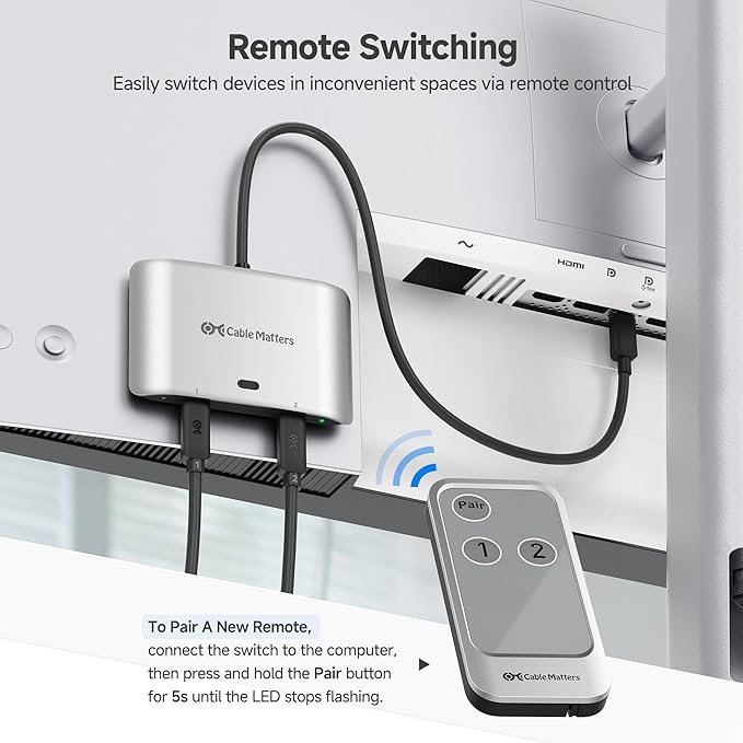 Cable Matters 20Gbps USB C Switch for 2 Computers, 140W PD, Up to 8K@30Hz on Windows, 4K@60Hz on macOS, Sharing One USB-C/Thunderbolt 4 Monitor or Dock (Not for Dock with an Attached Cable)