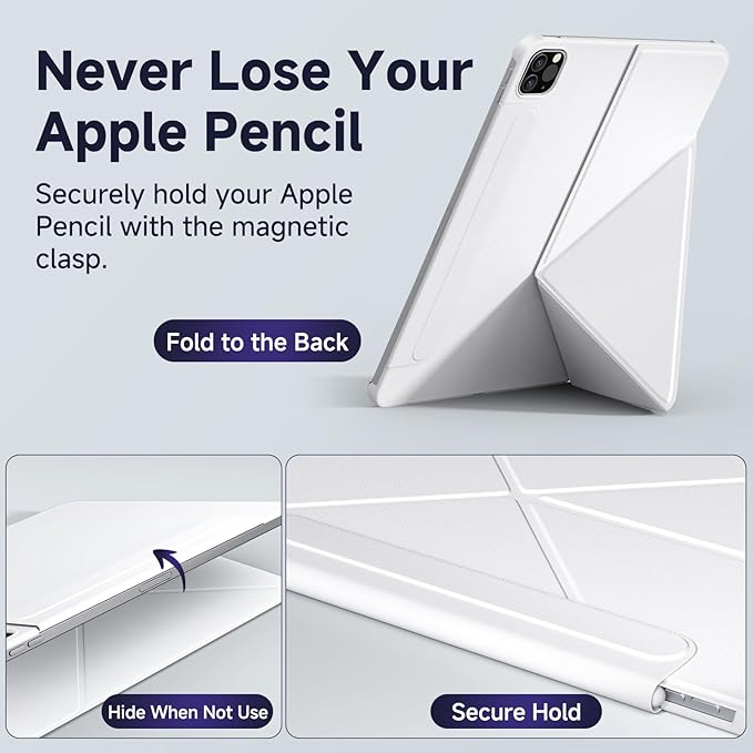 Lightweight Magnetic Case for iPad Pro 13-inch (M4/M5, 2024/2025), Stain-Resistant Slim Folio with Portrait/Landscape Stand, 4 Adjustable Angles, Auto Wake/Sleep, iPad Pro 13-inch Cover, White