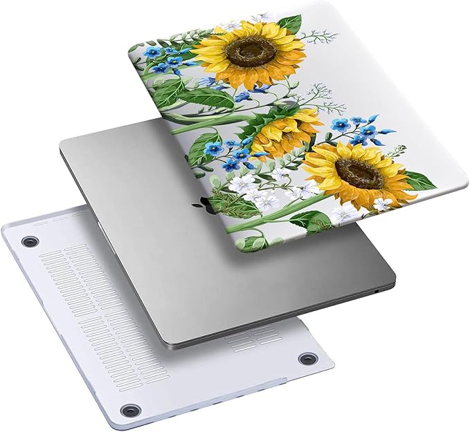 Compatible with MacBook Air 13 inch Case 2022 2021 2020 2019 2018 Release M1 A2337 A2179 A1932 Retina Display Touch ID, Plastic Hard Shell Case & Keyboard Cover, Sunflower