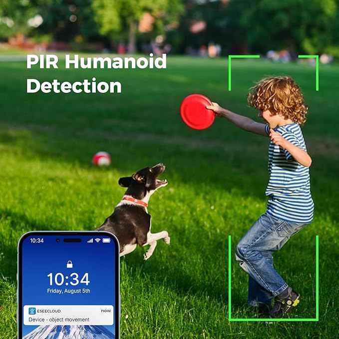 Hiseeu Solar Powered Security Camera, 24/7 Recording, 4MP 100% Wireless Outdoor Camera, 360° PTZ View, PIR Motion Detection, Color Night Vision, 2-Way Audio, IP66 Waterproof, No Monthly Fees