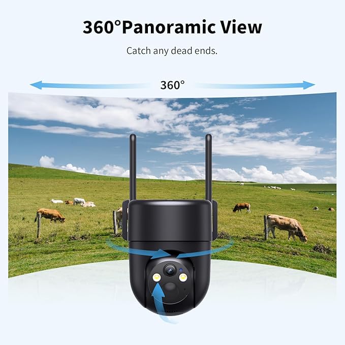 ELYSOO 4G LTE Cellular Security Camera, 2K Resolution, Color Night Vision, 360° View, Solar Powered, Built-in SIM Card, No Wi-Fi Needed