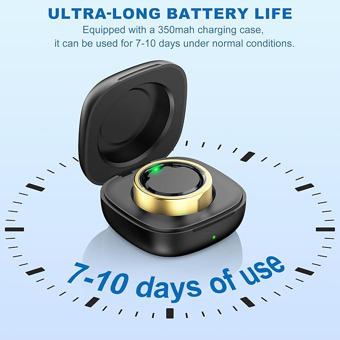 Smart Ring for Women Men, Titanium Fitness Ring with Heart Rate, Stress & Sleep Monitoring,Step & Calorie Counter, 5ATM Waterproof for iPhone and Android,No Subscription Fee (Gold 8)