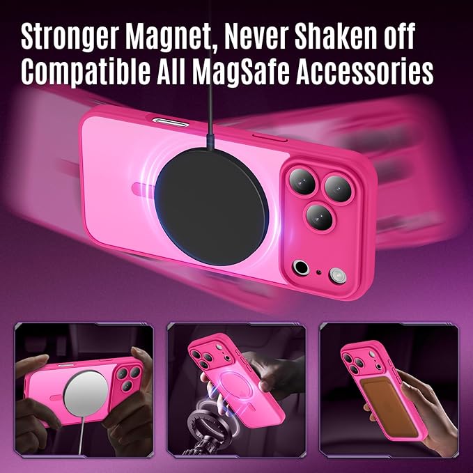 Symcele Designed for iPhone 17 Pro Max Case, Compatible with MagSafe, [Camera Protection] [15FT Military Drop Protection] Shockproof Translucent Matte Anti-Slip Phone Case, 6.9", Hot Pink